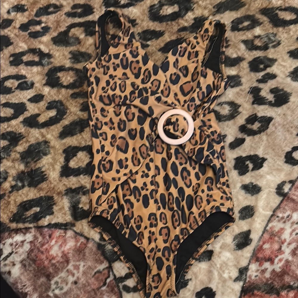Mini Rodini Tan Leopard Print Swimsuit (size 5-7yrs, runs a little small)- UV!
